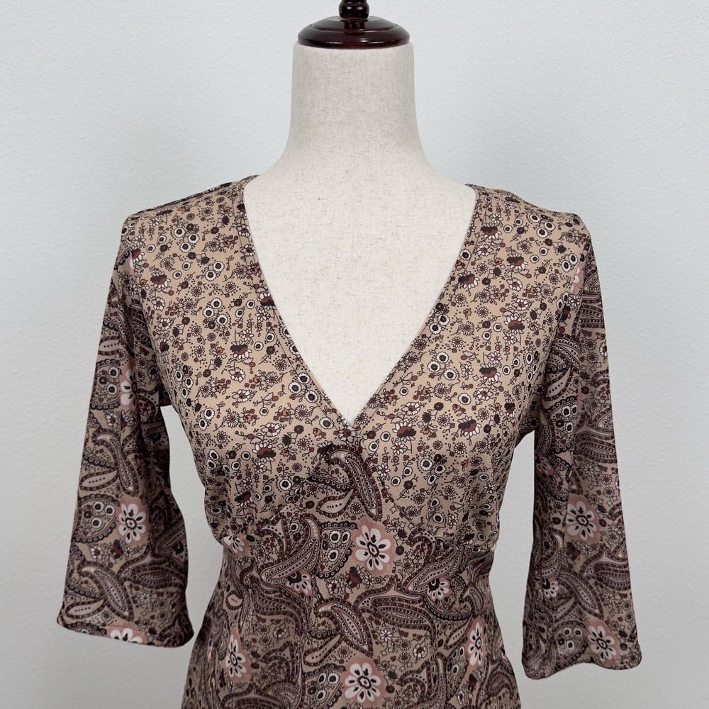 Vintage Route 66 Top Womens M Brown Paisley Empire Waist Fairy Grunge Whimsigoth - Picture 2 of 14